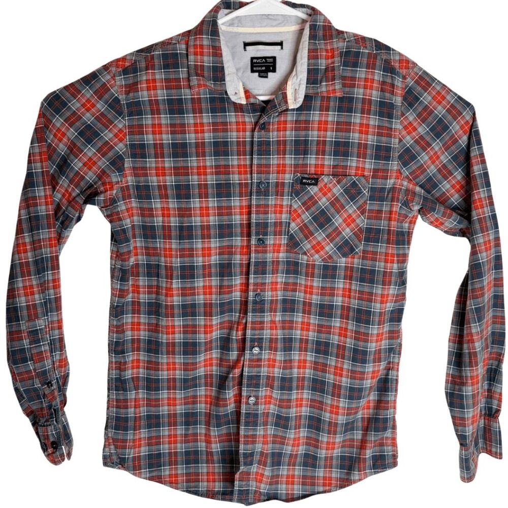RVCA Men's Plaid Flannel Collared Long‎ Sleeve Button Up Shirt Multicolor Small